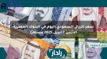 سعر الريال السعودي اليوم في البنوك المصرية الإثنين 7 إبريل 2025 مستقرًا